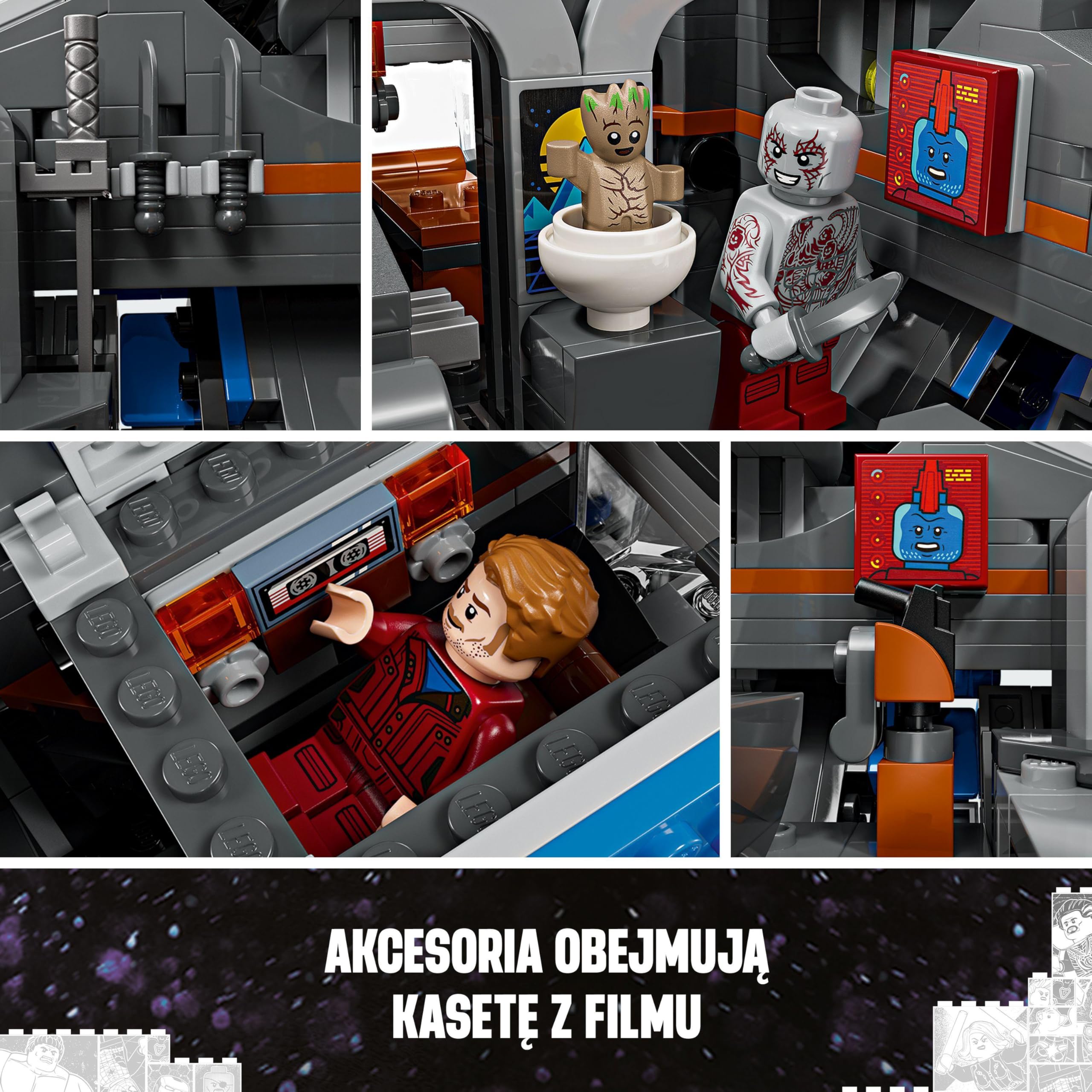 LEGO Marvel Strażnicy Galaktyki: Milano, Statek Kosmiczny, Zabawka Konstrukcyjna dla 12-latka, 4 Minifigurki Superbohaterów i Mały Groot, Pomysł na Prezent dla Nastolatka i Fana Avengersów, 76286