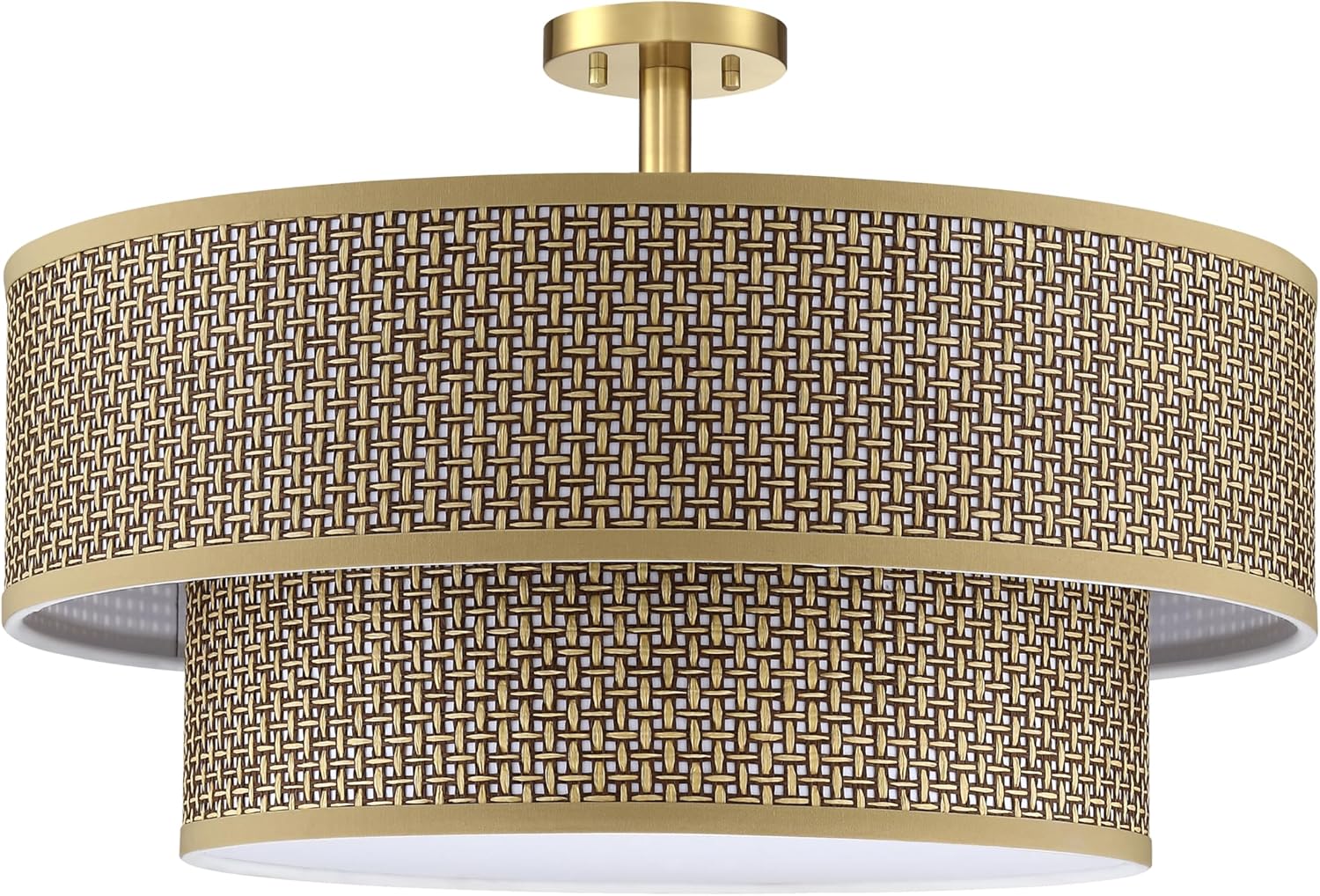 Leading Lighting 5 Light Semi Flush Mount Light,Close to Ceiling Fixture,Dark Linen Fabric Shade Brushed Bronze Finish 22 inch Semi Flush Drum Light for Bedroom,Living Room,Dining Room Hallway