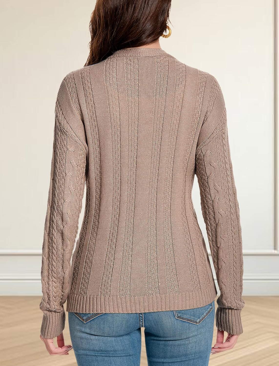 Women's Long Sleeve Cardigan Sweaters Tie Front Chunky Rib Knit Shrug Cardigan Bow V Neck Trendy Fall Coats Outerwear - Image 2