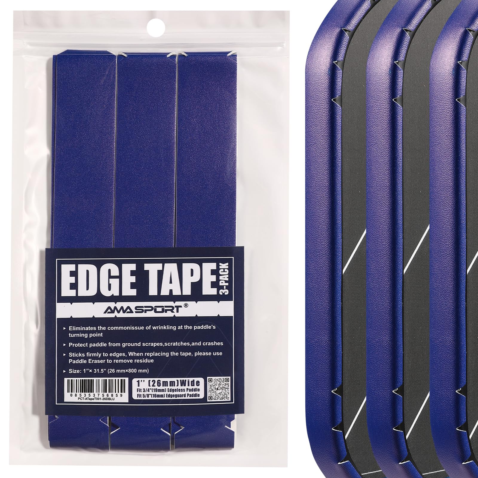 PICKLETECH Pickleball Paddle Protection Tape - Paddle Head Edge Guard - Racket Edge Protection Tape -Fit Perfectly Curved Edge -No Wrinkling Navy Blue โ image 1