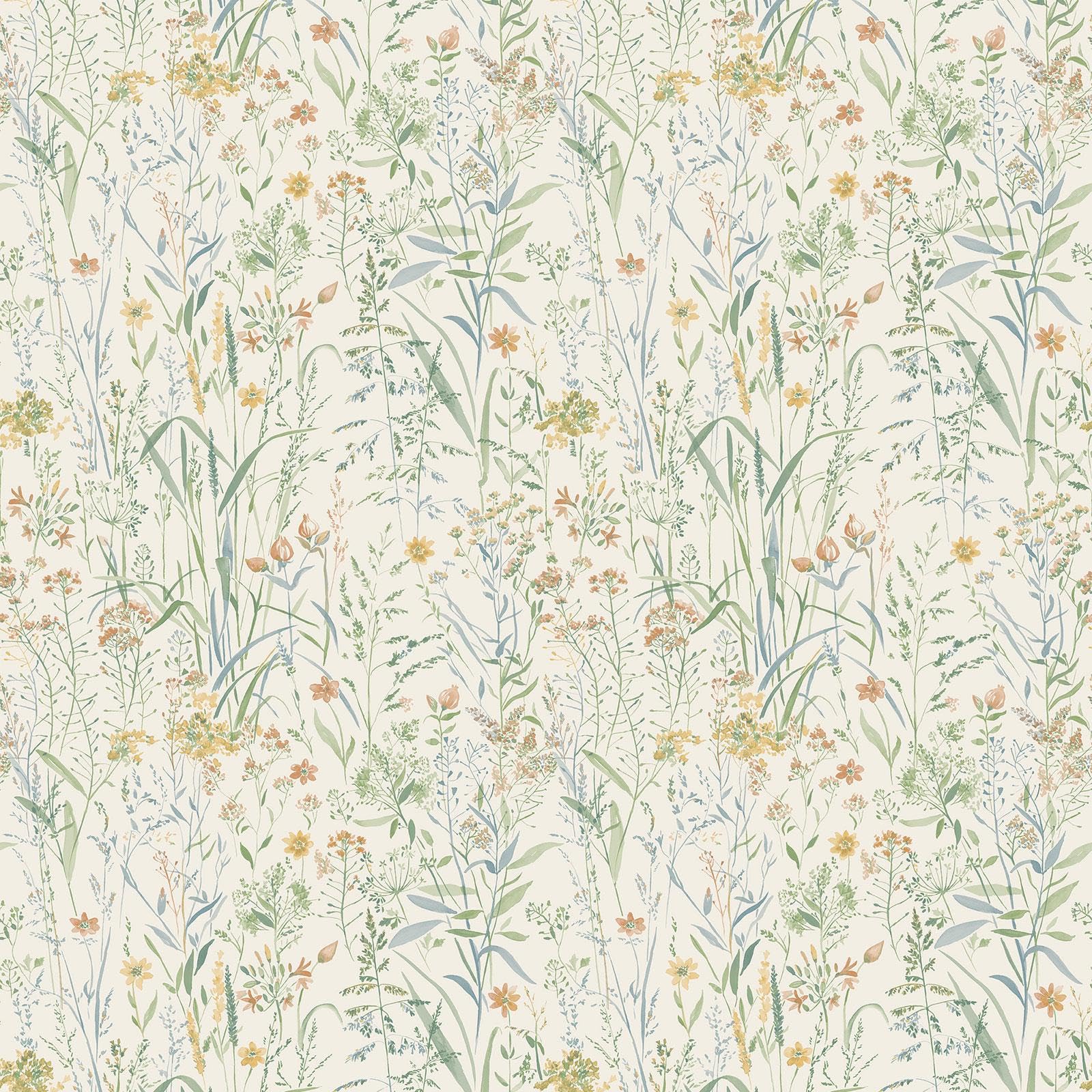 Grandeco Free Flower Summer Meadow Sprigs and Grasses Smooth Wallpaper, Neutral Green