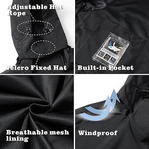 Vista 25 de GIISAM Chaqueta de lluvia para hombre, impermeable, ligera, para exteriores, rompevientos con capucha