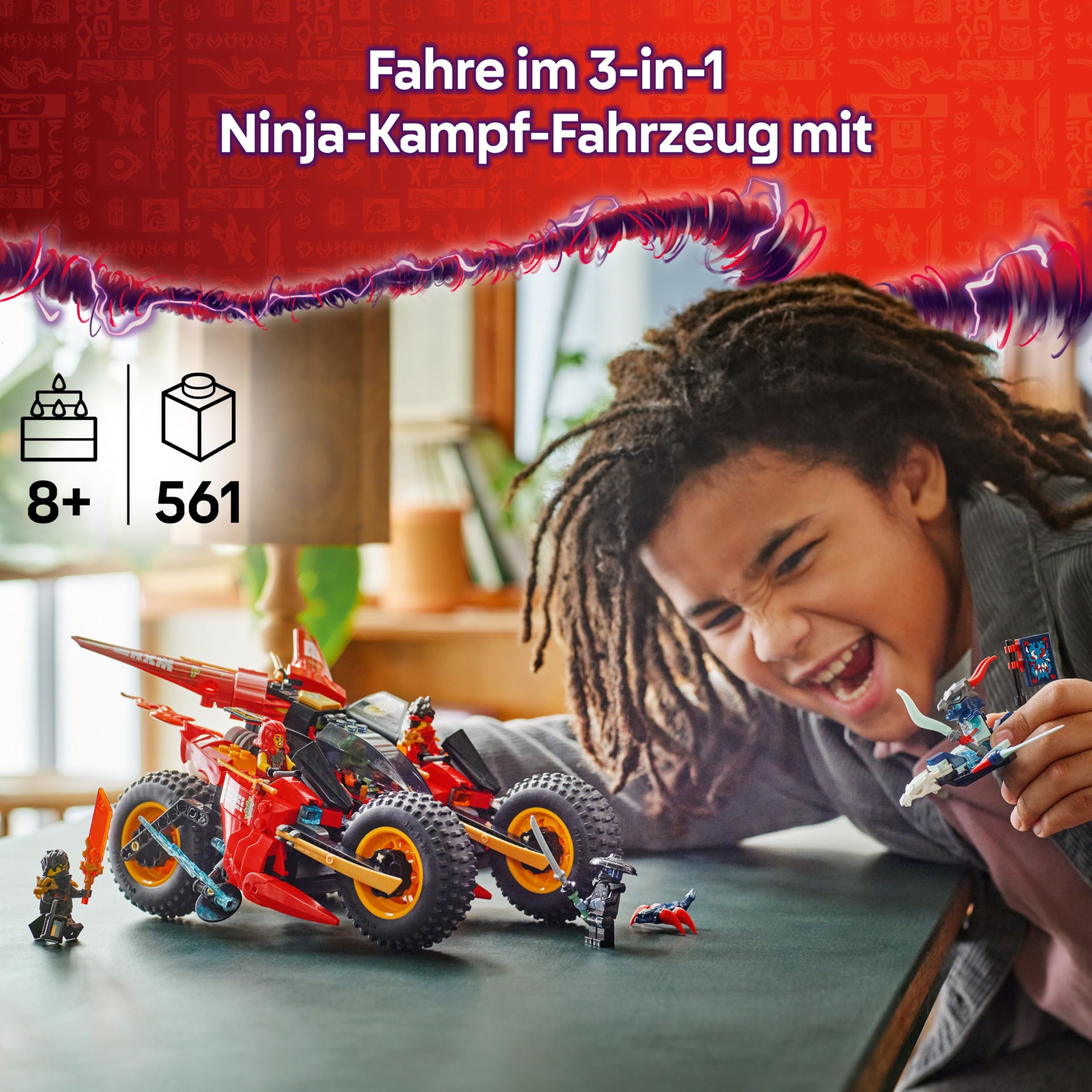 LEGO NINJAGO Ninja-Actionflitzer - 3-in-1-Spielzeug mit 2 Ninja-Bikes, 1 Jet und 6 Minifiguren, einschließlich Kai und Frak - Aufstieg der Drachen Geschenk für Jungen ab 8 Jahren - 71844