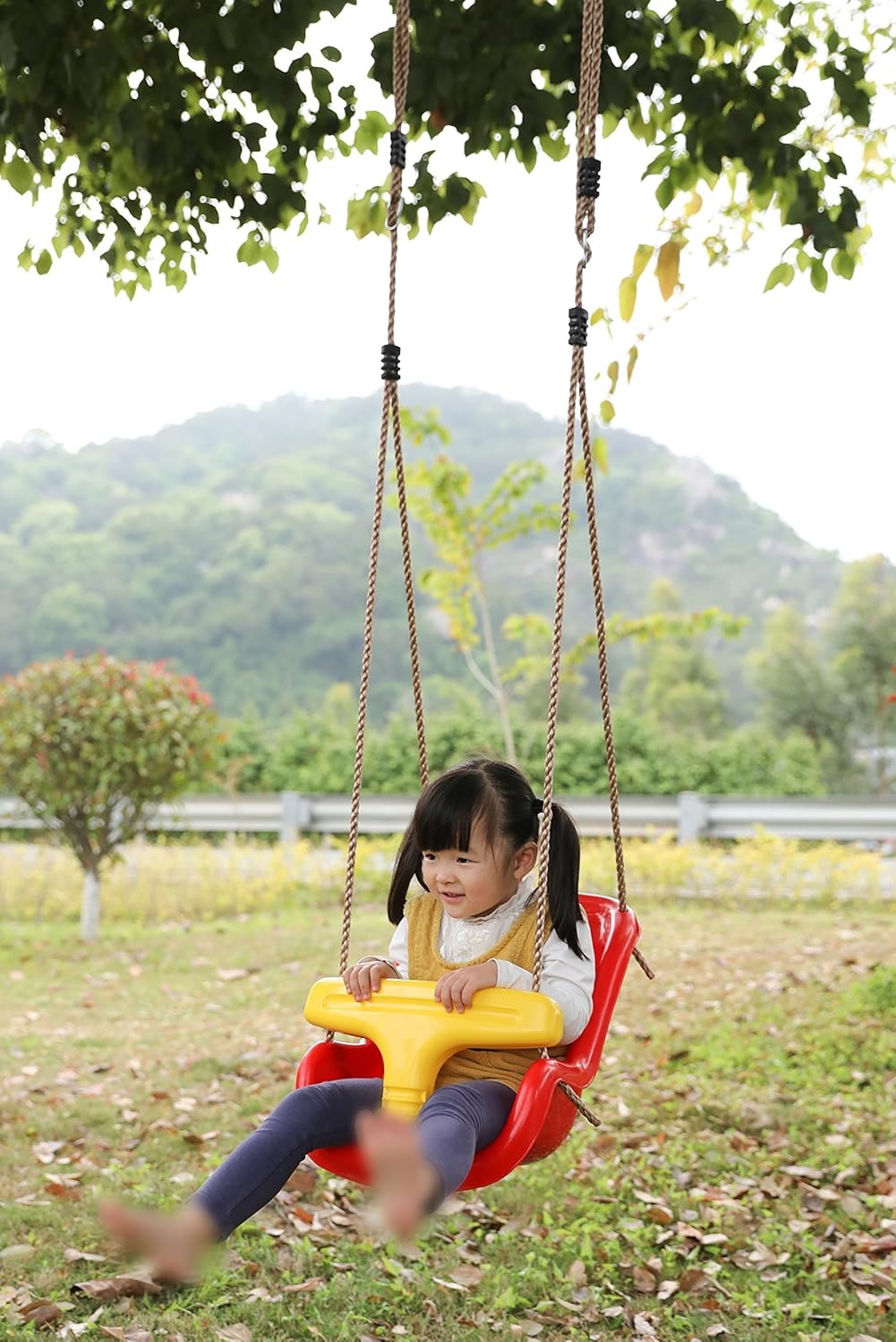 PLAYBERG Red Plastic Baby and Toddler Swing Seat with Hanging Ropes