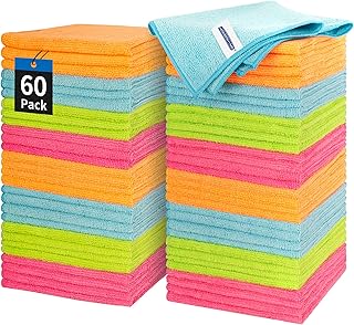 HOMERHYME Microfiber Cleaning Cloth - 60 Pack Cleaning Towels, 12" x 12" Dish Cloths, Lint Free Rag, Non-Abrasive Dusting Cloth, Washable and Reusable, Wash Cloth Towel for Kitchen, Car, House, Office