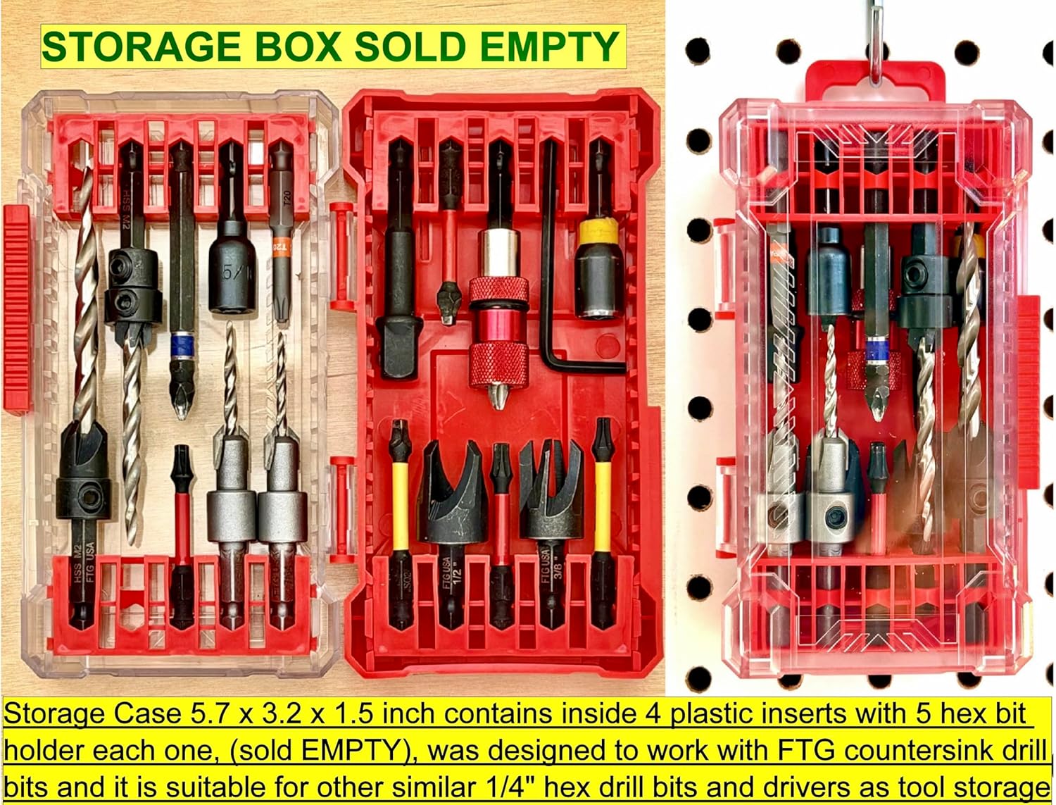 FTG USA Medium Size Storage Container for Impact Driver Bits, Plastic Box Used as Storage Case for Countersink Drill Bit and Hex Bits