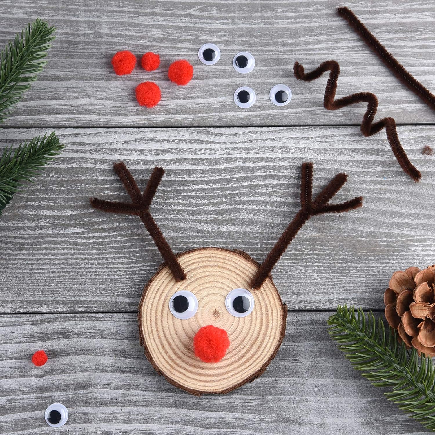 CHRORINE 830 Pcs Pipe Cleaners Craft Set, Brown Pipe Cleaners, Googly Eyes, Red Pom Poms for Christmas Reindeer DIY Crafts