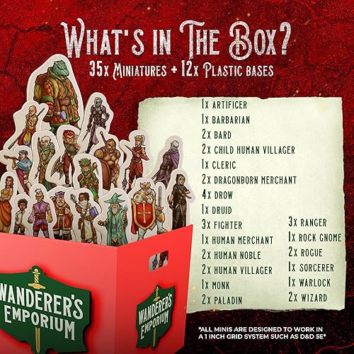 Miniatura 4 de Minis planos duros para miniaturas DND con bases  Juego de iniciación de mazmorras y dragones a escala de 1.102 in a 1.260 in (paquete de clase, 35,