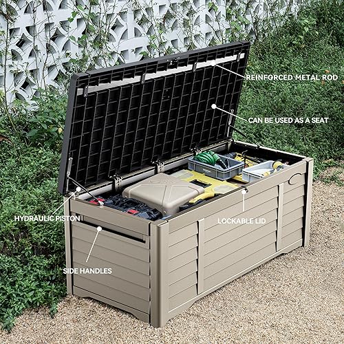 Miniatura 4 de DWVO Caja de almacenamiento con rejilla para exteriores con capacidad de 120 galones, caja de almacenamiento grande para almohadas al aire libre,