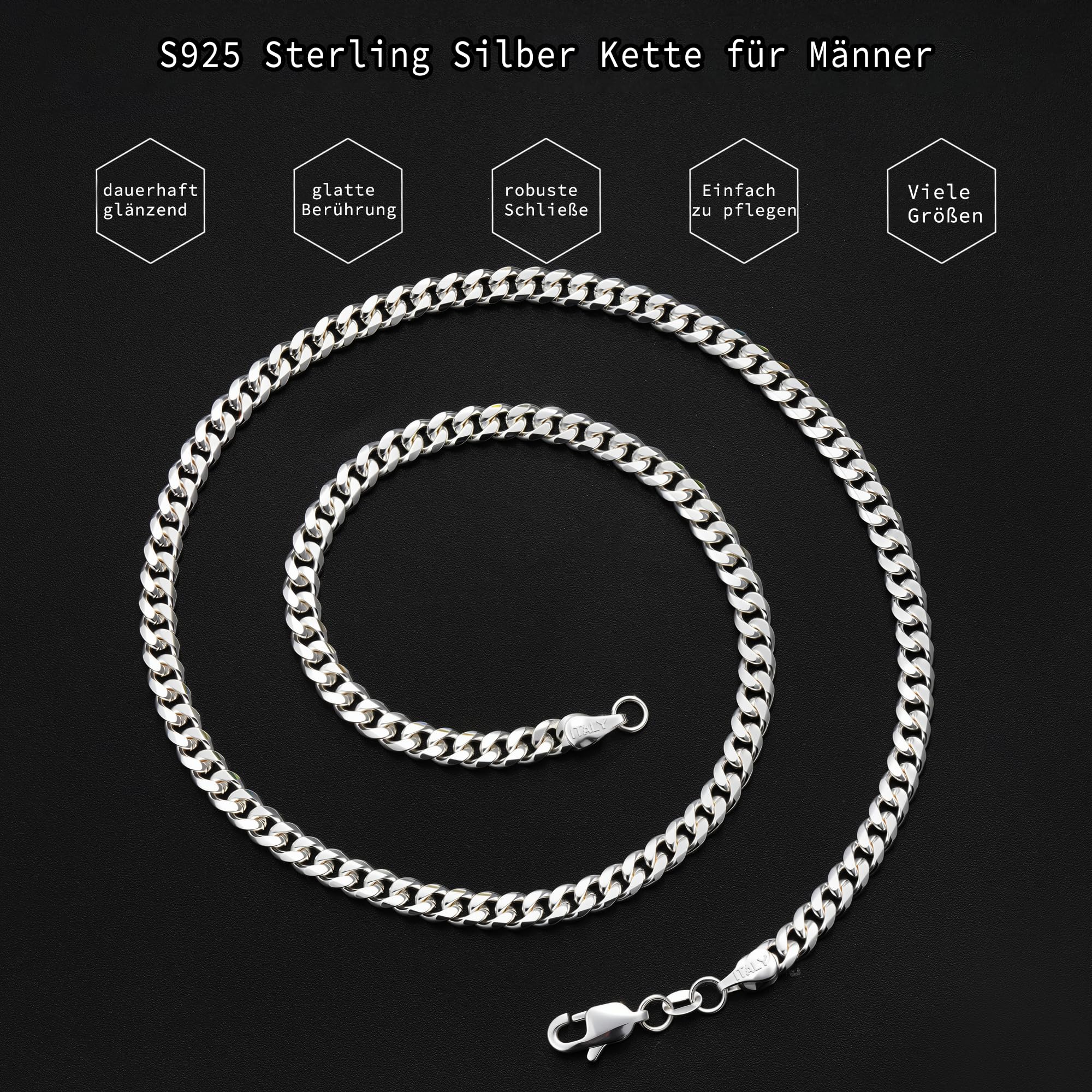 7mm Breit KubanischeKette Silberkette Herren | Panzerkette Herren 925 Sterling Silber Over Chain Jewelry Schmuck Geschenke für Männer Papa Freund Längen 46/51/56/61/66CM