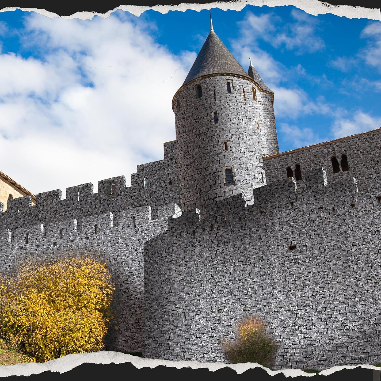 Preboun Medieval Brick Stone Wall Plastic Tablecloths With Cutting Box and Glue Waterproof Castle Themed Tablecloth Wallpaper Curtains Brick for Medieval Castle Knight Themed Party Table (200 x 4.5ft)