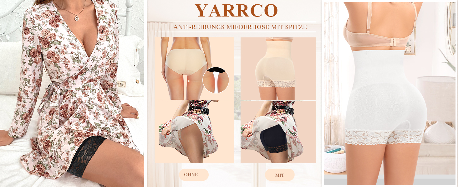 YARRCO Shapewear Unterhose Damen - Bauchweg Miederhose Mit Spitze & Hoher Taille