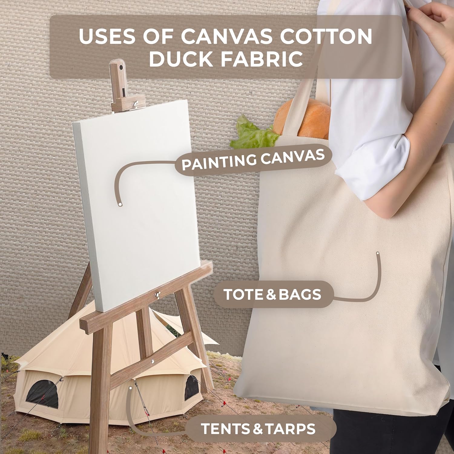 10oz Cotton Duck Canvas Fabric by The Yard – Heavy Duty Natural Canvas for Tote Bags, Upholstery, Painting, Crafts & DIY Projects – 2 Yard 63" Wide