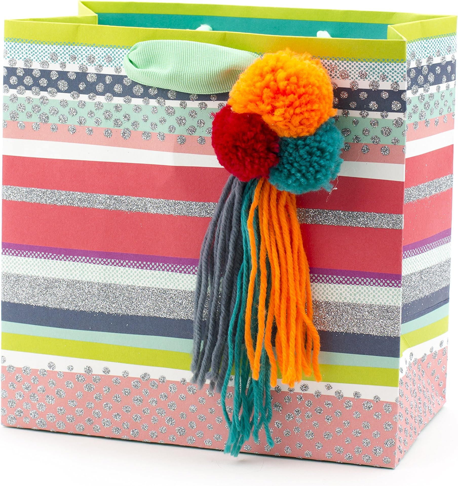Hallmark Signature 7" Medium Gift Bag (Bright Pom Pom Tassel) for Birthdays, Baby Showers, Bridal Showers or Any Occasion