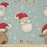 Vista 33 de Ambesonne Tela Navideña por Yarda, Tema Navideño con Hojas de Acebo Corona Bayas Ilustración Impresa, Tela Decorativa para Tapicería y Acentos