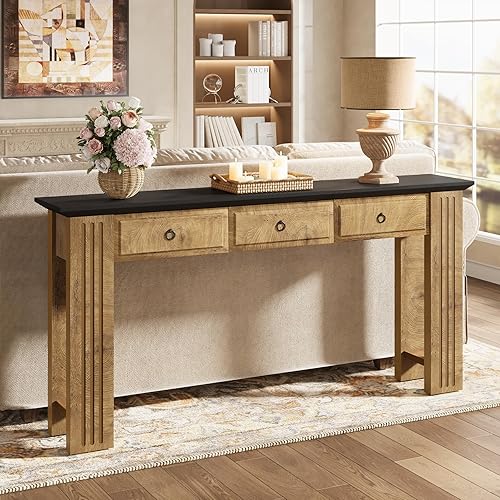 Miniatura 4 de Tribesigns Mesa consola de 63 pulgadas con 3 cajones, mesa de entrada de granja con estante de almacenamiento, sofá muebles detrás del sofá,
