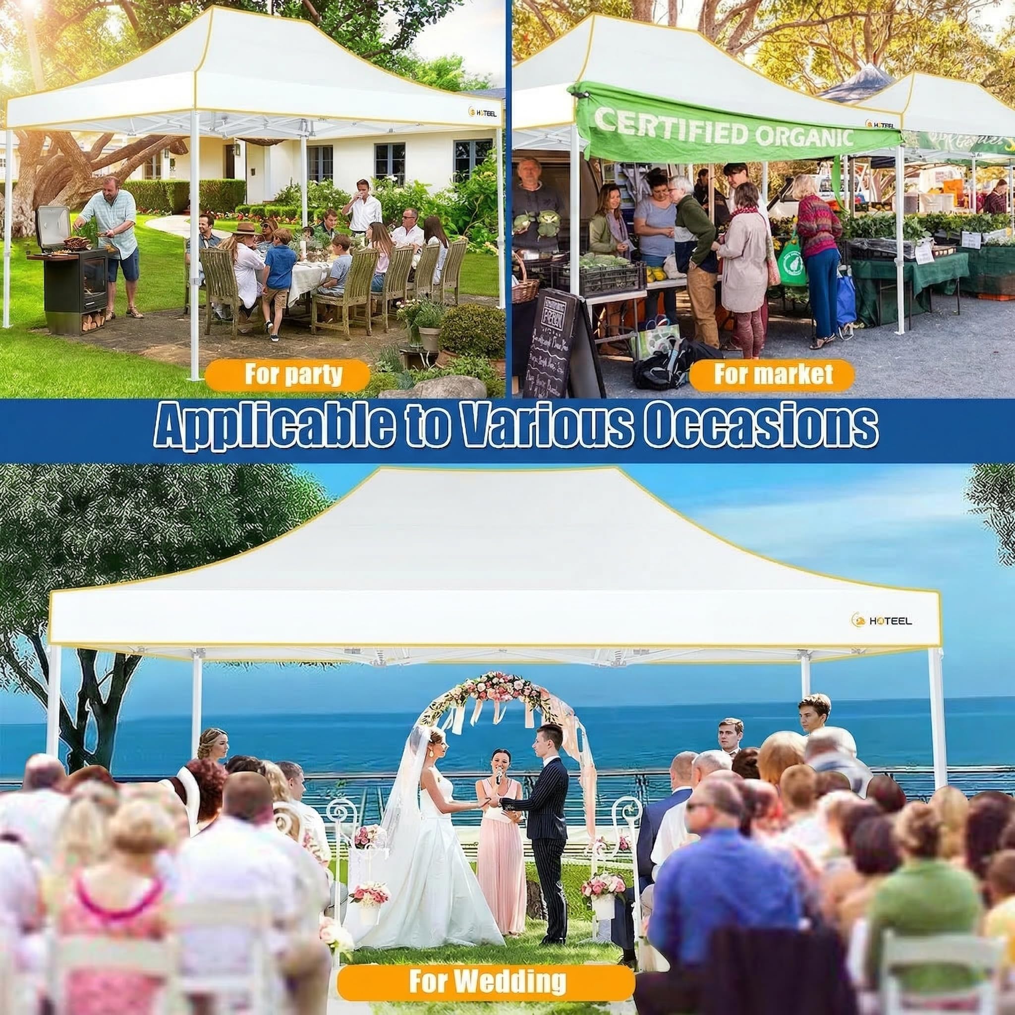 Condition photo showing Good Condition for hoteel 10x15 feet heavy duty pop up canopy tent for parties without sidewalls, easy setup outdoor commercial instant gazebo for event, white(hexagonal frame)