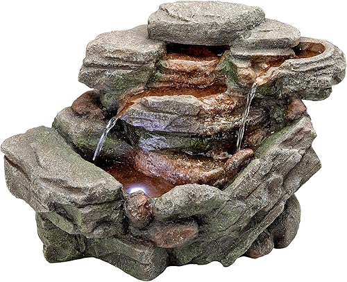 Fuente de agua con luz LED - Waterfall Creek Rock Garden Decor Fuente de mesa - Fuente de escritorio Función de agua