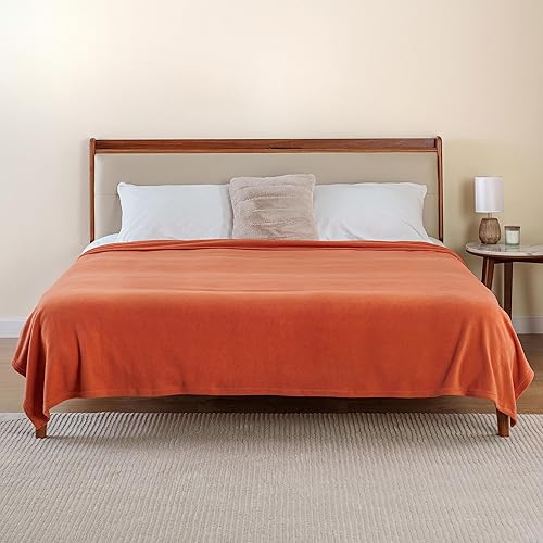 Miniatura 6 de Berkshire Blanket Manta de microforro polar tamaño Queen color naranja ámberglow, ligera, suave y transpirable, manta de microforro polar de felpa