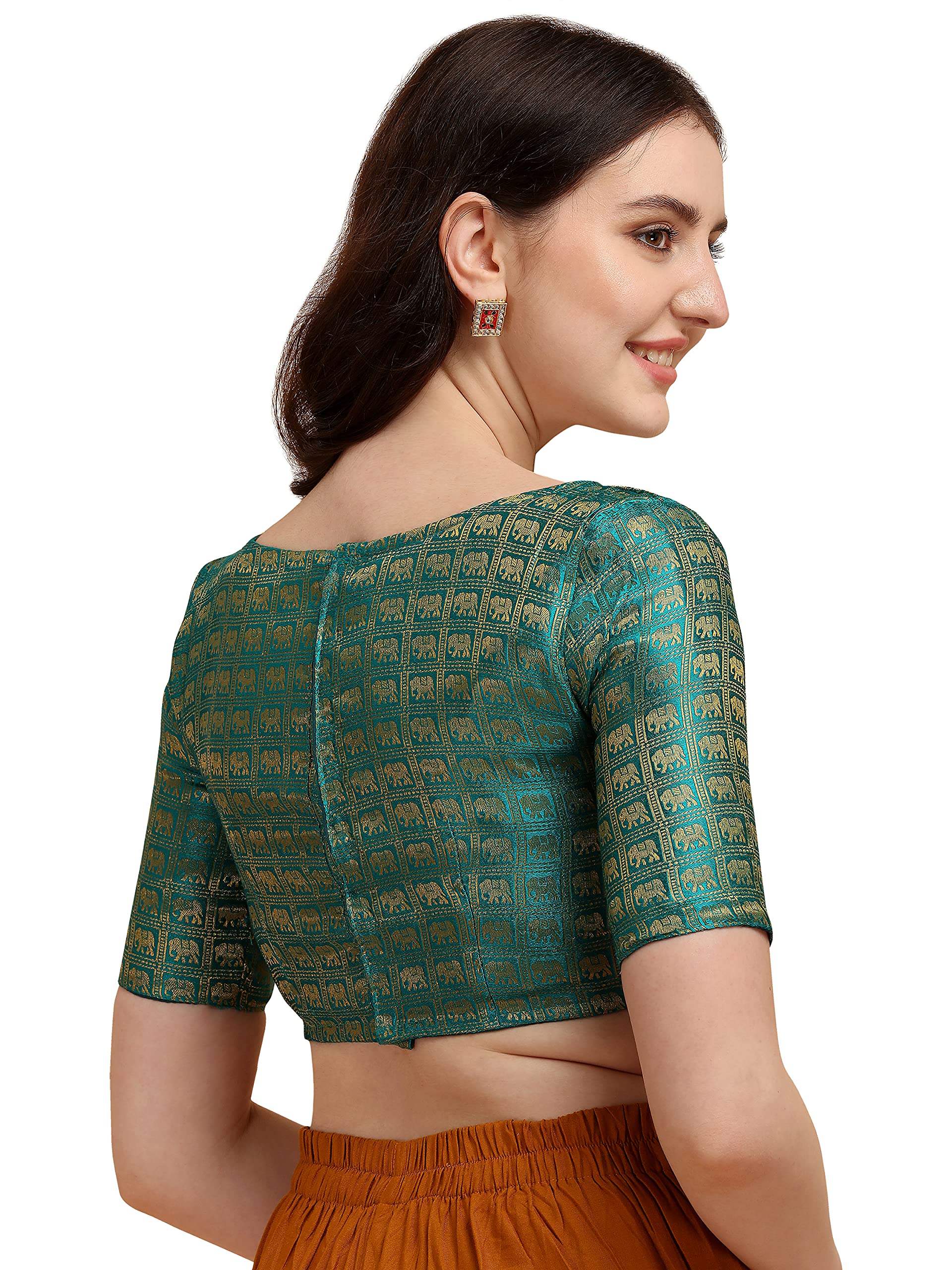 Oomph Jacquard Blue Readymade Blouse For Women - Rbbl135M
