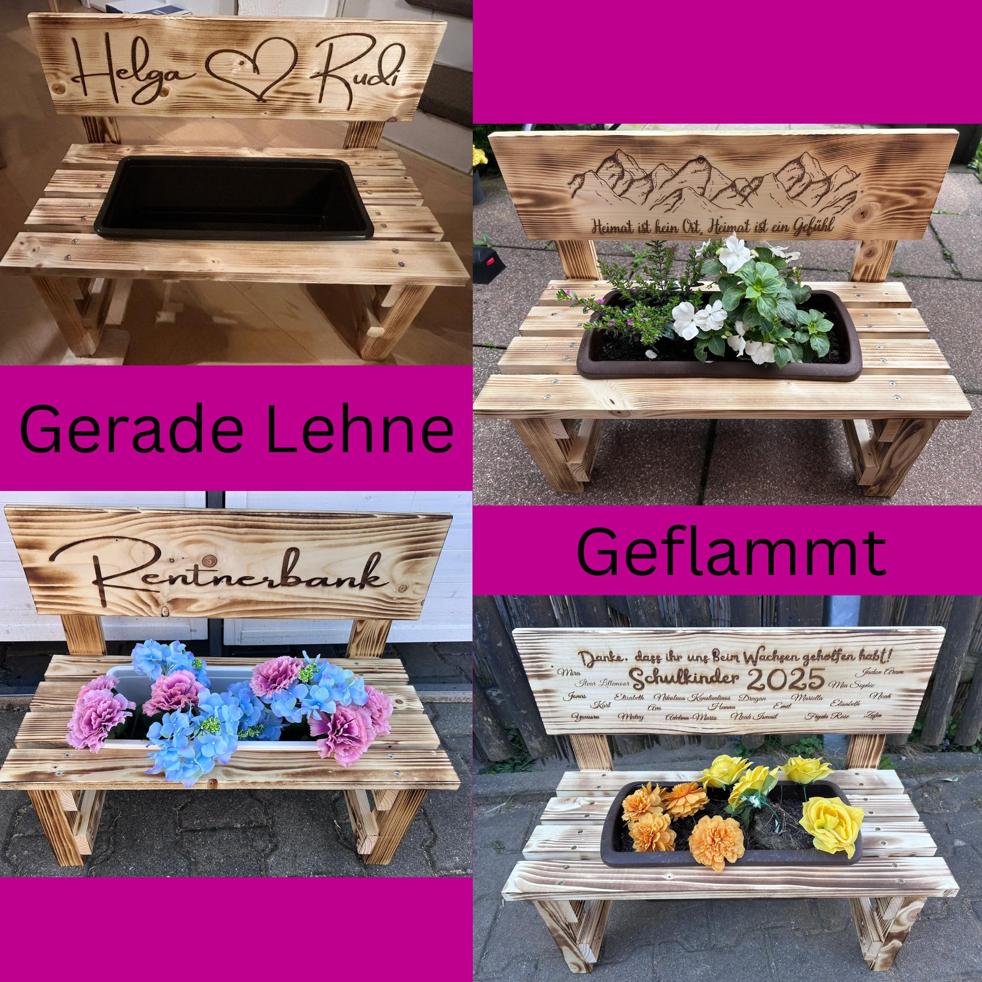 Generisch Personalisierte Blumenbank aus Holz – Pflanzbank mit Namensgravur – Dekorative Pflanzenbank für Innen & Außen - Outdoor Garten Oma Mama Muttertag Geburtstag Geschenk Hochzeit