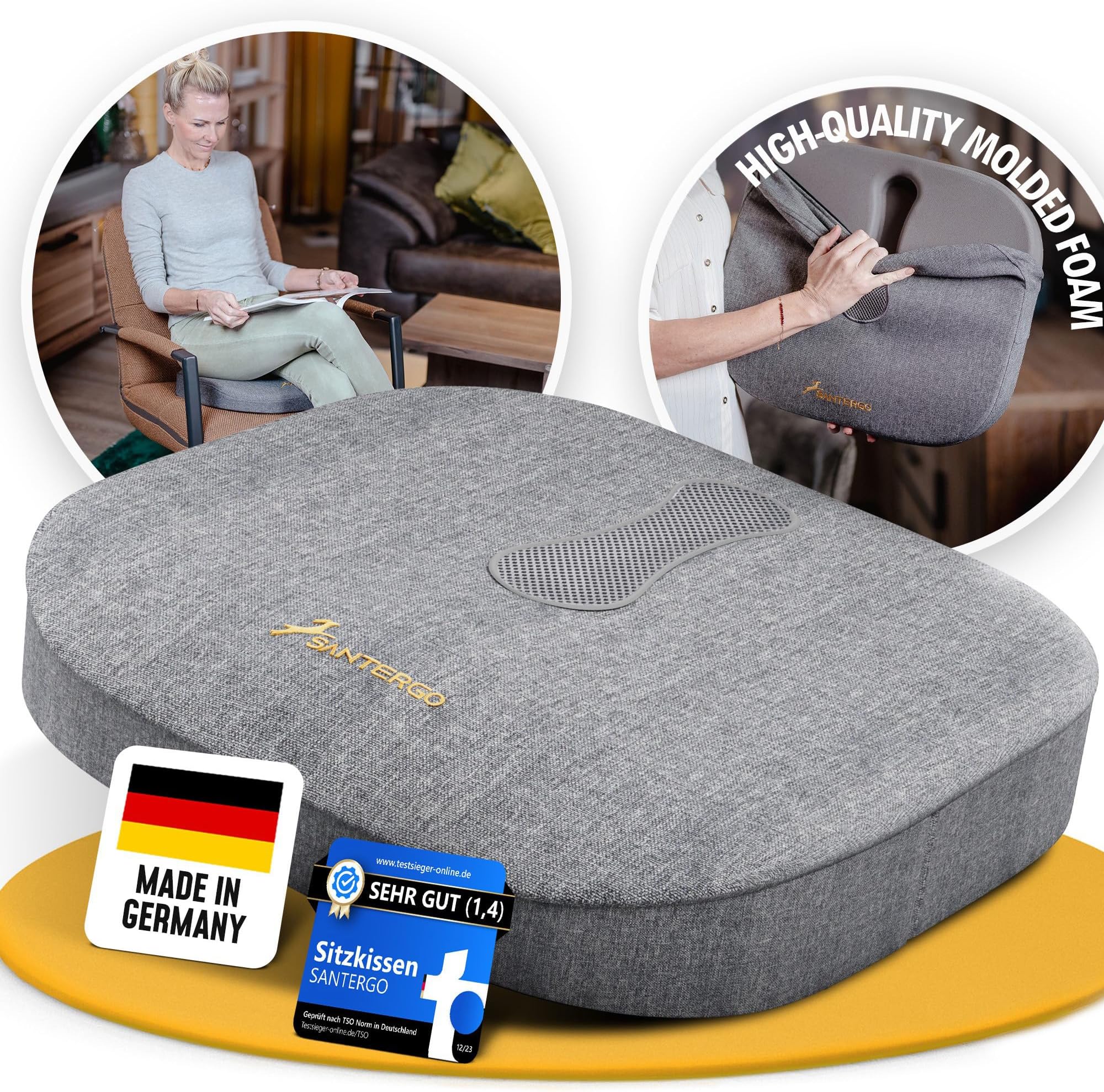 Orthopedic Seat cushion [PATENTED & STABLE] Lumbar Coccyx | Seat cover office chair car wheelchair | seat cushion, ergonomic back cushion, pressure cushion (grey, soft 100-145 lb)