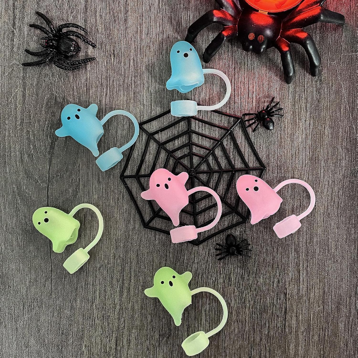 6-Pack Halloween Ghost Silicone Straw Toppers Covers, 10mm/0.4In Luminous Cute Design Straw Cap for Stanley Cup 20&30 & 40 oz Tumblers-Funny Tumbler Accessories for Halloween Decorations & Gifts - Image 4