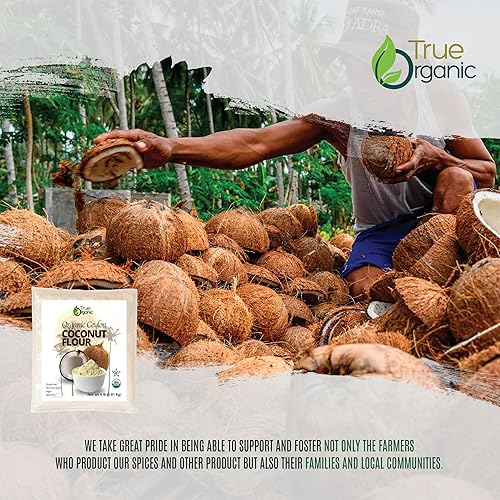 Miniatura 7 de True Organic Harina de coco de Ceilán, bolsa a granel de 4 libras / 64 onzas, certificado orgánico, certificado USDA y Kosher, sin OMG, harina de