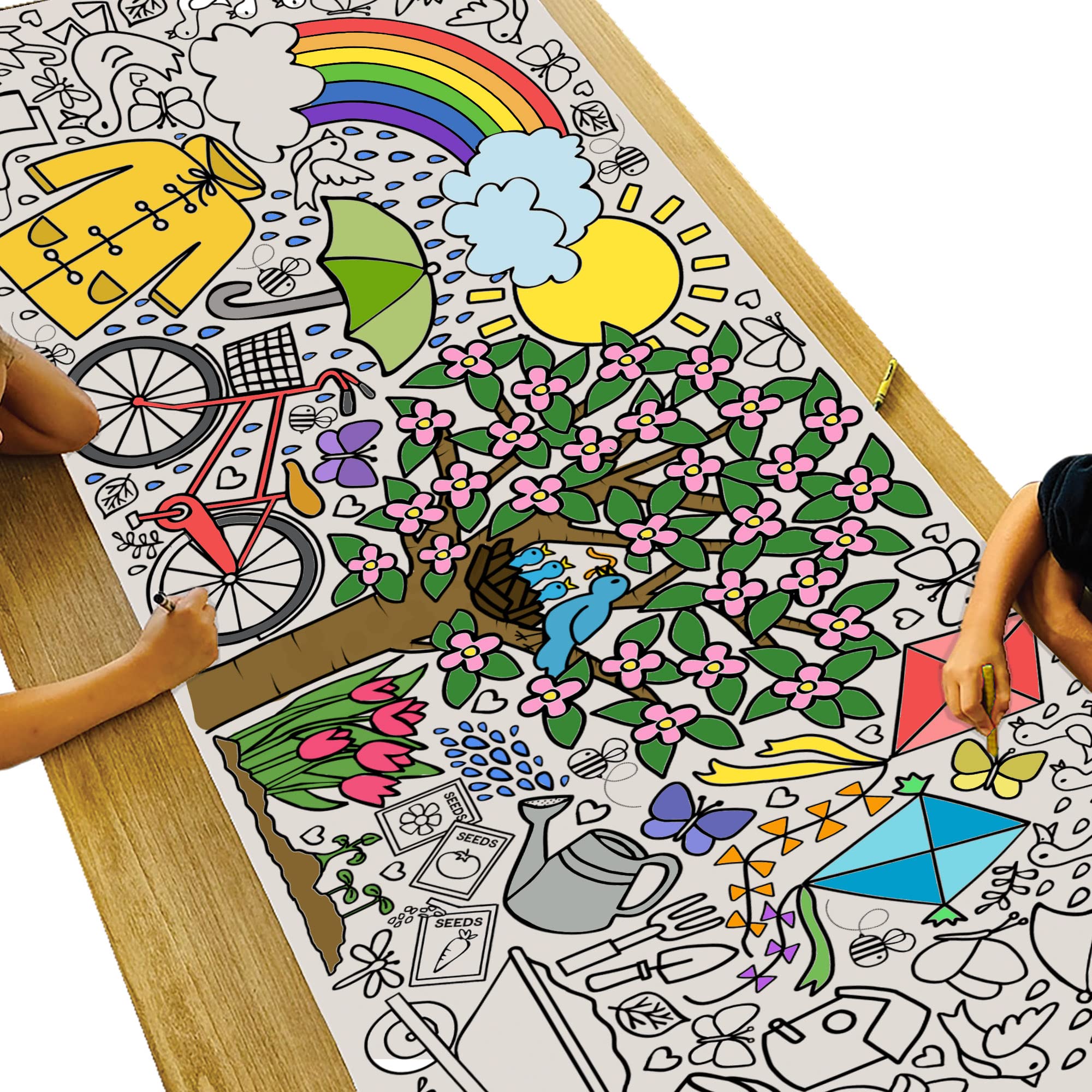 Tiny Expressions Giant Spring Themed Activity Poster for Families - 30 x 72 Inches Jumbo Paper Coloring Banner or Table Cover for School Parties or Eventsââ‚¬¦