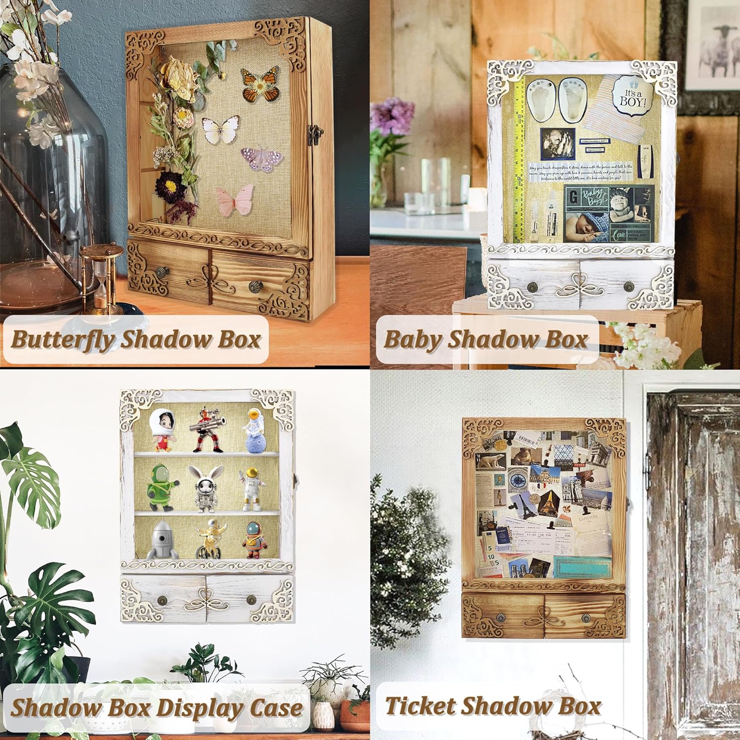 11x16 Shadow Box Frame with Light, Memorial Display Case with Shelves, Drawer and Slot for Keepsakes, Deep Wedding Shadow Box for Wedding Flowers, Bridal Memories and Wedding Gifts, White
