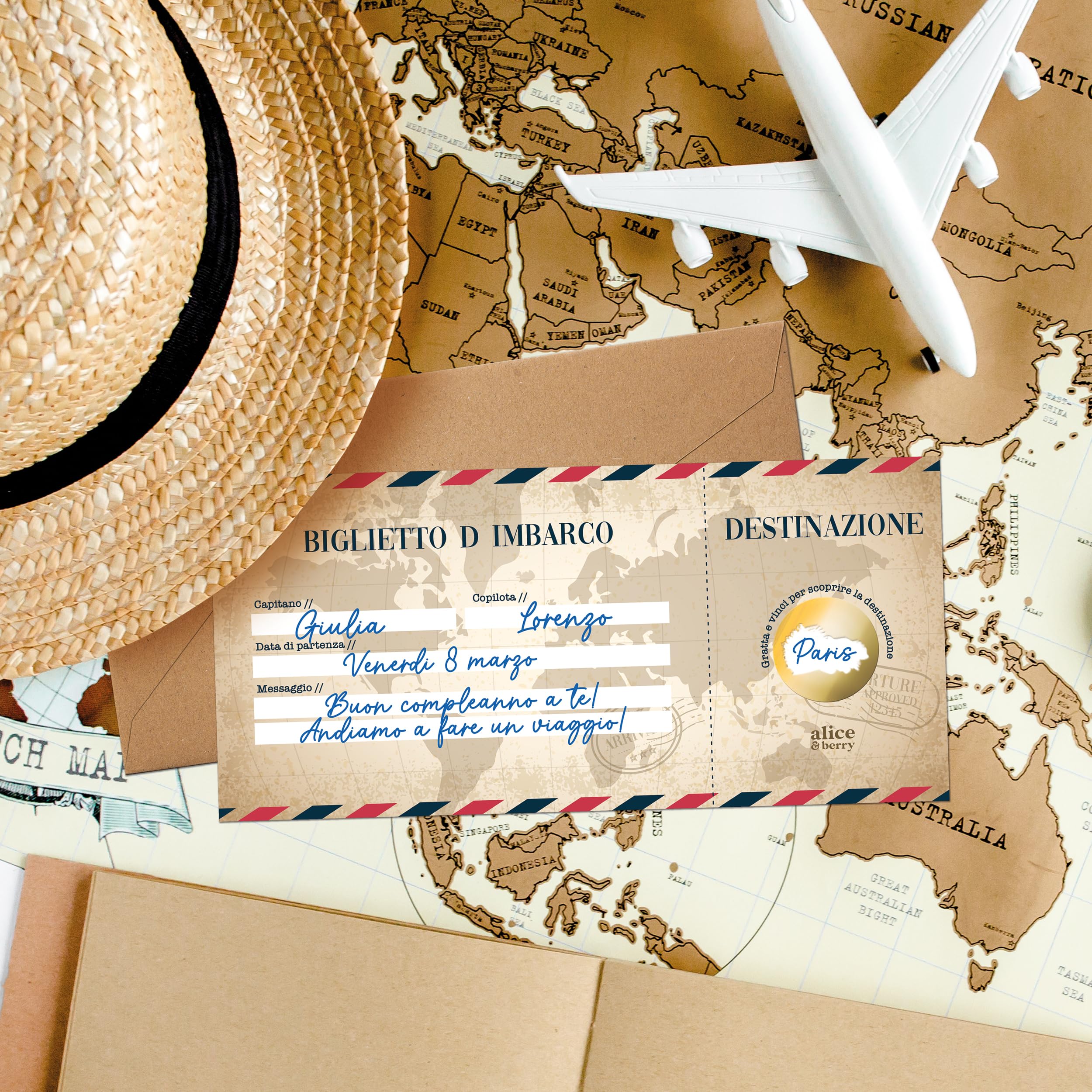 Gratta E Vinci Viaggio A Sorpresa - Carta D'Imbarco Personalizzata Modello Vintage, Regalo Originale Per Anniversario, Compleanno O Fidanzati - 5