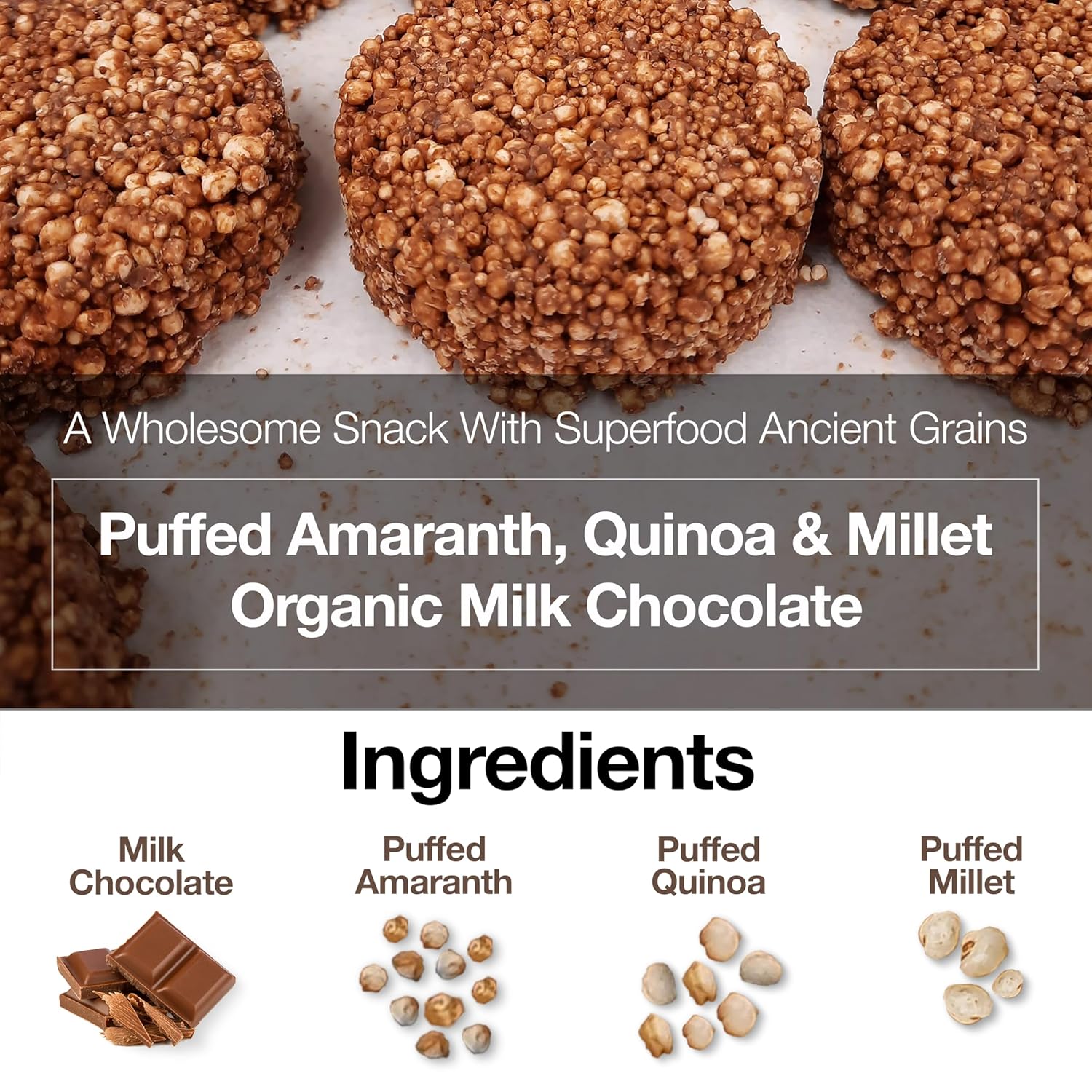 Paktli Organic Alegría Bites 8-Pack – Milk Chocolate Covered Ancient Grains, Eight 2oz Bags, Organic Amaranth, Quinoa & Millet Snack, Non-GMO, Gluten-Free, Clean Ingredients, Sweet Superfood Treat