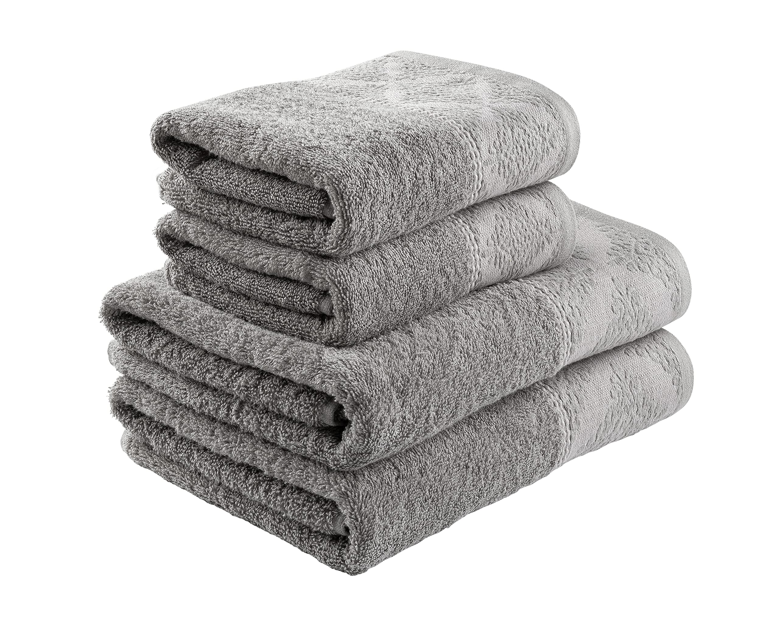 La Maison Jacquard Rosa Floral Border 100% Cotton 500GSM Luxury Hand Towel Bath Towel Super Soft Highly Absorbent Everyday Use (4 Piece Bale Set, Grey) โ image 1