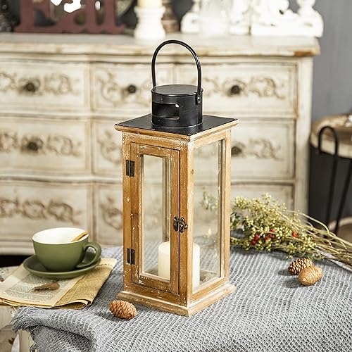 Miniatura 4 de Sintosin Faroles decorativos de madera maciza para exteriores, 15 pulgadas, farol de huracán de boda para centro de mesa, porche delantero,