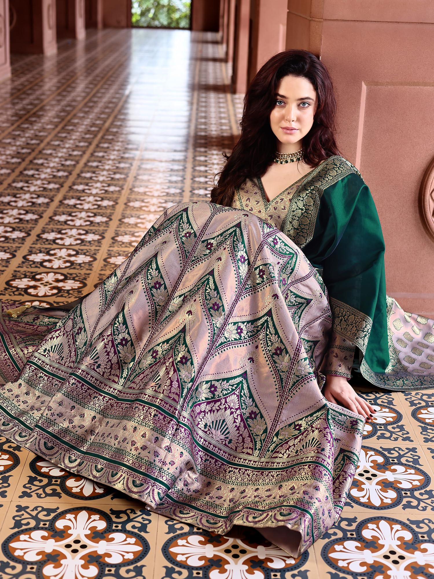 PURVAJA Lehenga damski zestaw Choli ze sztucznego jedwabiu