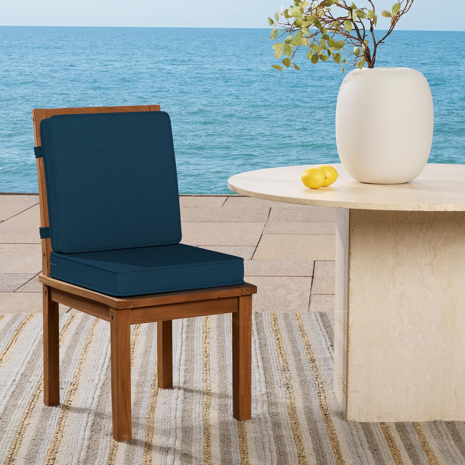 Arden 20X20 Luxury Foam Outdoor Double Welted Dining Chair Cushion, Made with PROFOAM, Performance Fabric, Rain-Proof, Fade Resistant, Classic Navy Woven Solid