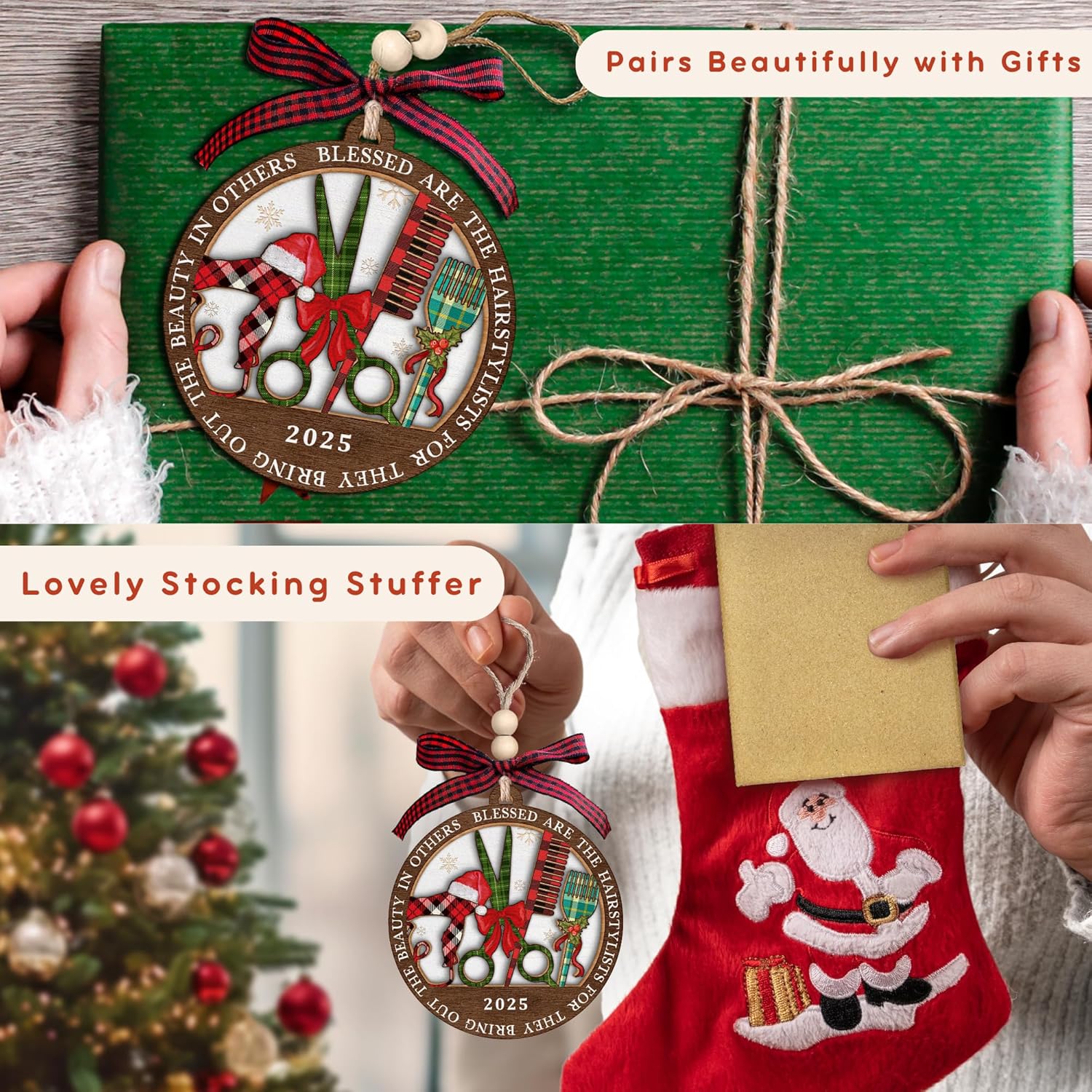 TUMSHANIP Hairdresser Ornament - Hairdresser Gifts for Women - Hair Stylist, Barber, Beautician, Cosmetology Ornaments - Gifts for Hairdressers Female, Hair Dresser, Cosmetologist - Wood Ornament 2025 - Image 4