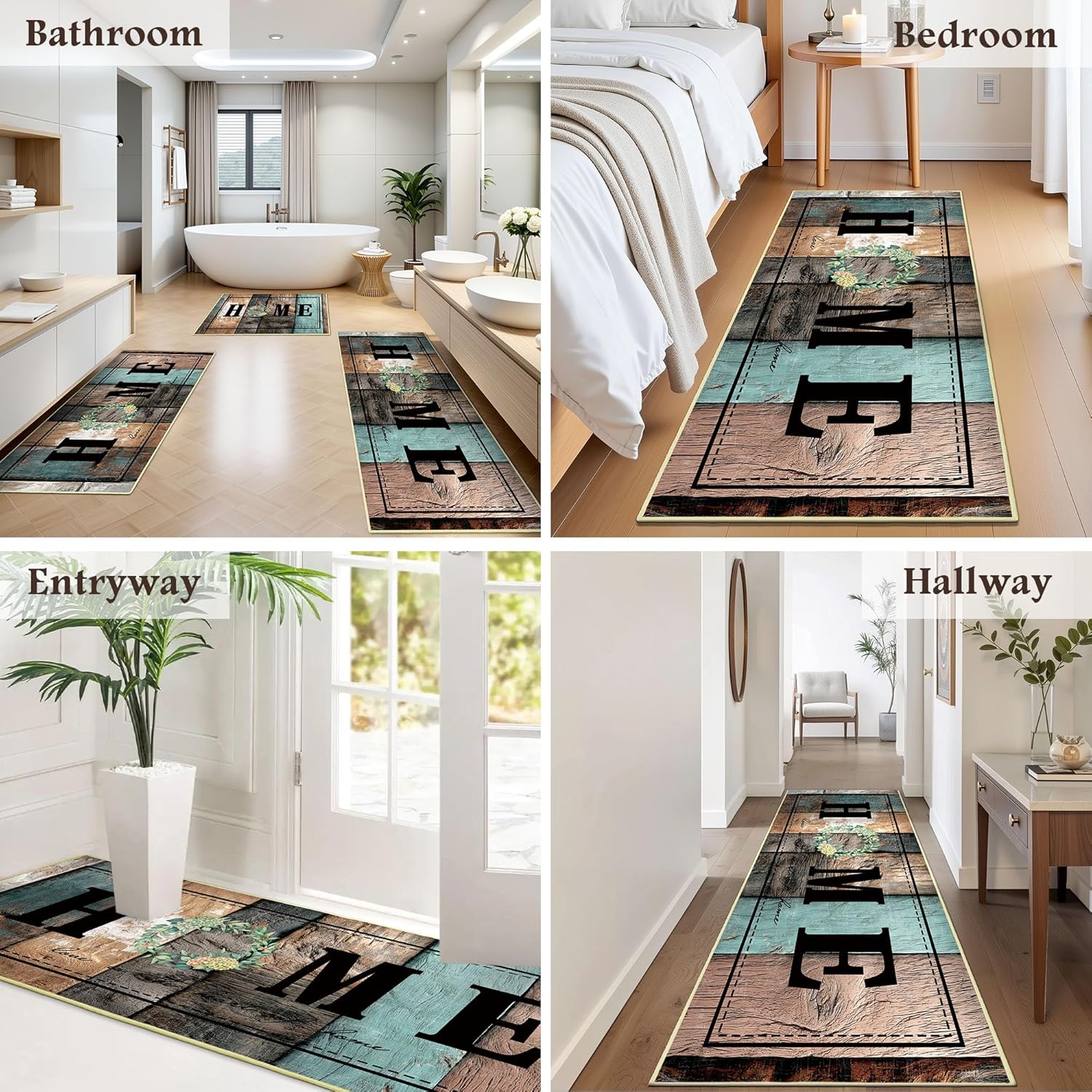 Tritard 100% Non Slip Kitchen Rugs Sets of 3 Farmhouse Washable Kitchen Mats for Floor Non-Skid Kitchen Runner Rug Soft Rustic Kitchen Floor Carpet for Hallway, Laundry, Sink, Office, Rustic