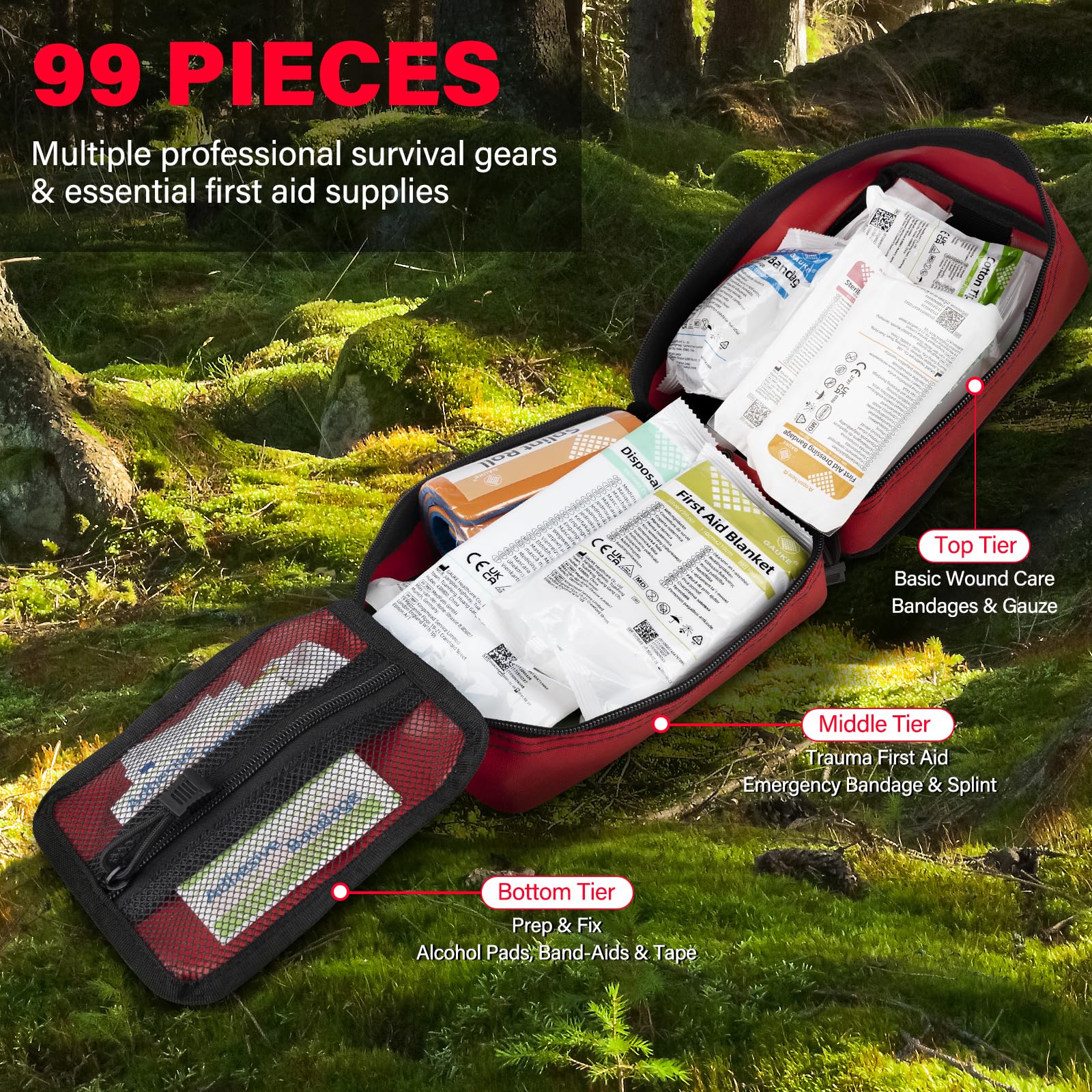 336 Stück Survival First Aid Kit Outdoor Notfall Trauma Ausrüstung Erste Hilfe Set Medizinische Taktische Tasche Medizinische Tasche für Zuhause, Auto, Schule, Camping im Freien
