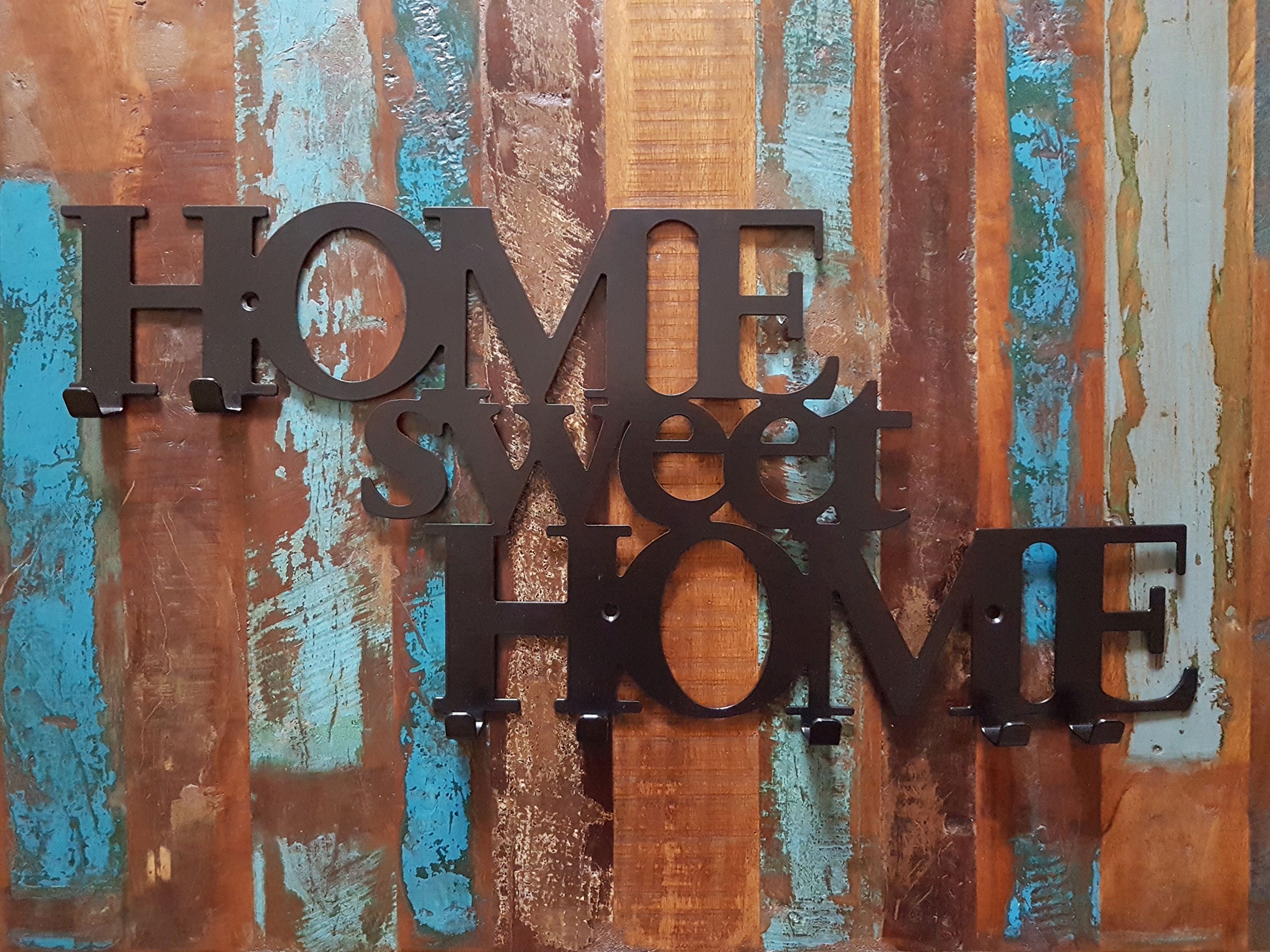 Appendini per Abbigliamento con 7 Ganci Appendiabiti da Muro in Metallo Attaccapanni Home Sweet Home Nero