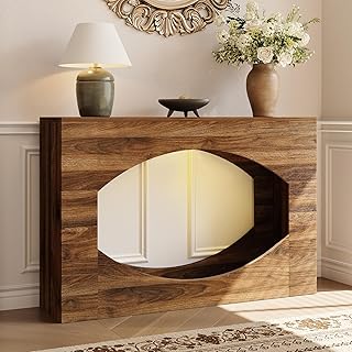 Farmhouse Console Table, 47 Inches Entryway Console Table with LED Light, Sofa Table Behind Couch, Wooden Hallway Accent Table for Entryway, Living Room