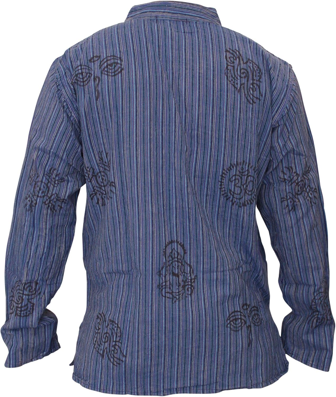 Shopoholic Fashion Men's Hippie Stonewashed Stripe Long Sleeve Cotton Summer Grandad Shirt - Image 3