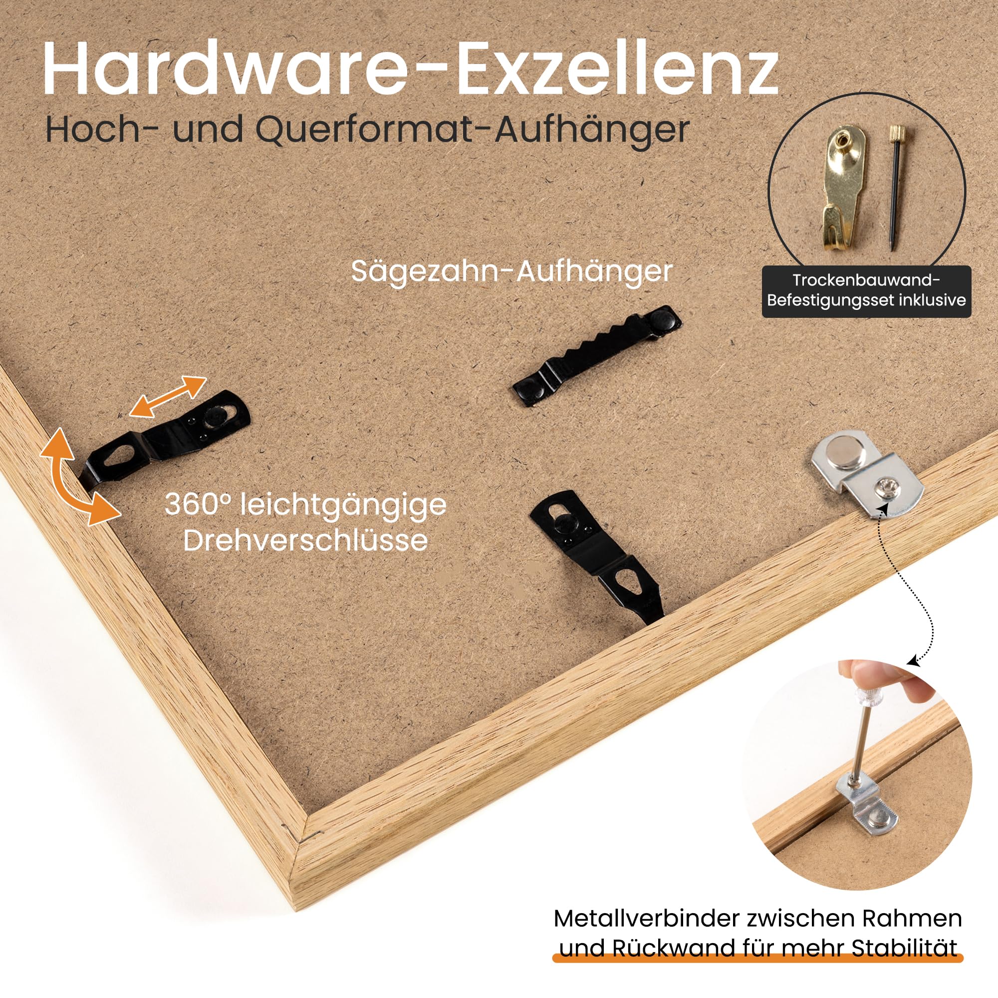 Axeman Bilderrahmen A1 59.4x84 cm Massivholz Eiche Natur mit Passepartout A2 41x58.4 cm - Echtholz Rahmen Echtglas - 1 Stück - Tischaufsteller & Wandmontage - Holzrahmen für Poster. Fotos