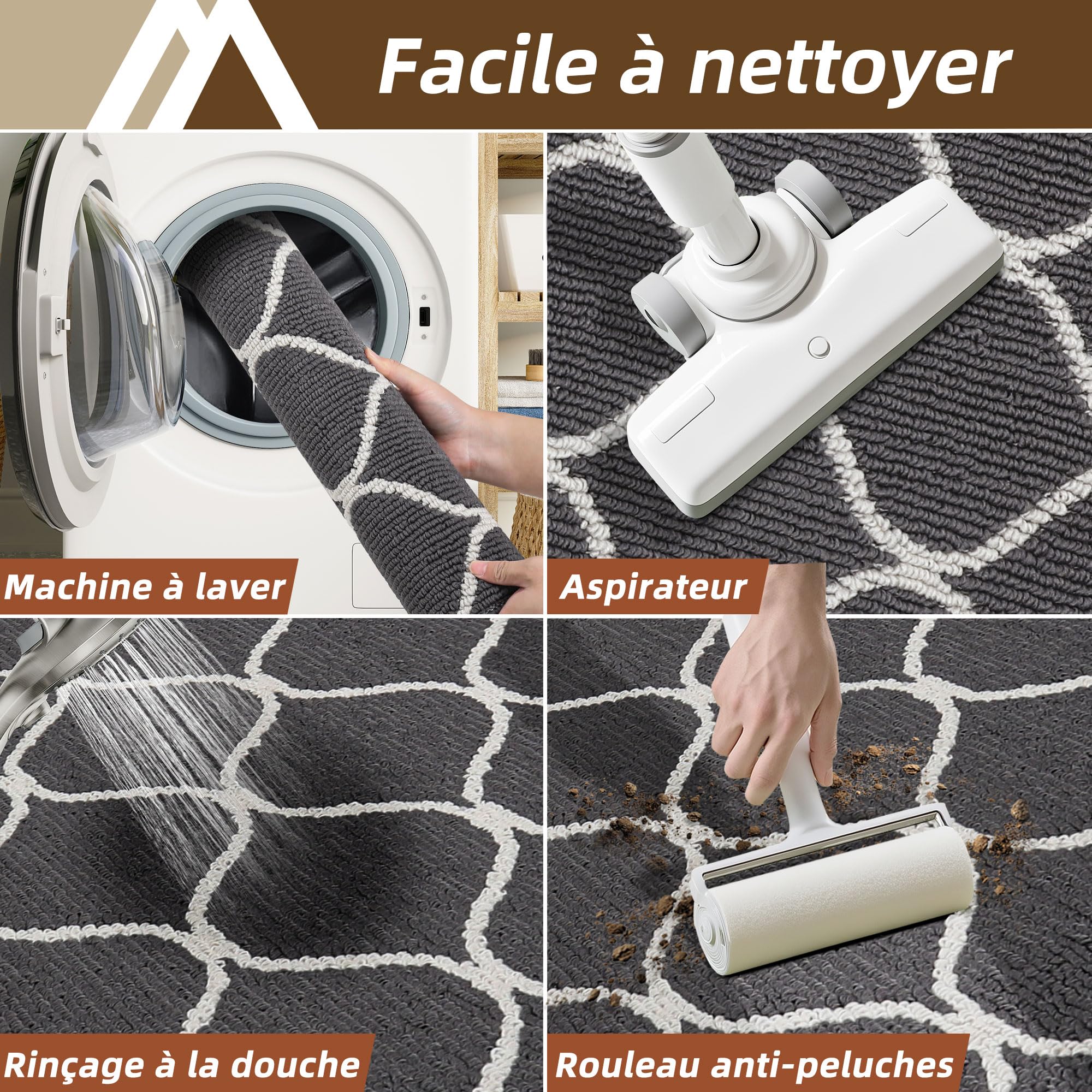 COSY HOMEER Tapis de Cuisine Antidérapant, 60 x 120 cm Tapis de Cuisine Devant Evier, Anti-salissures, Lavable en Machine pour Cuisine, Buanderie, Entrée, Couloir, Gris