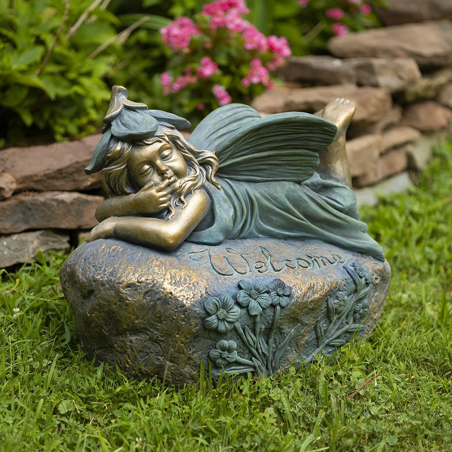 Zaer Ltd. Large Magnesium Fairy Statues for Outdoor Use (Fairy Sitting on Flower Bowl Gardenia)