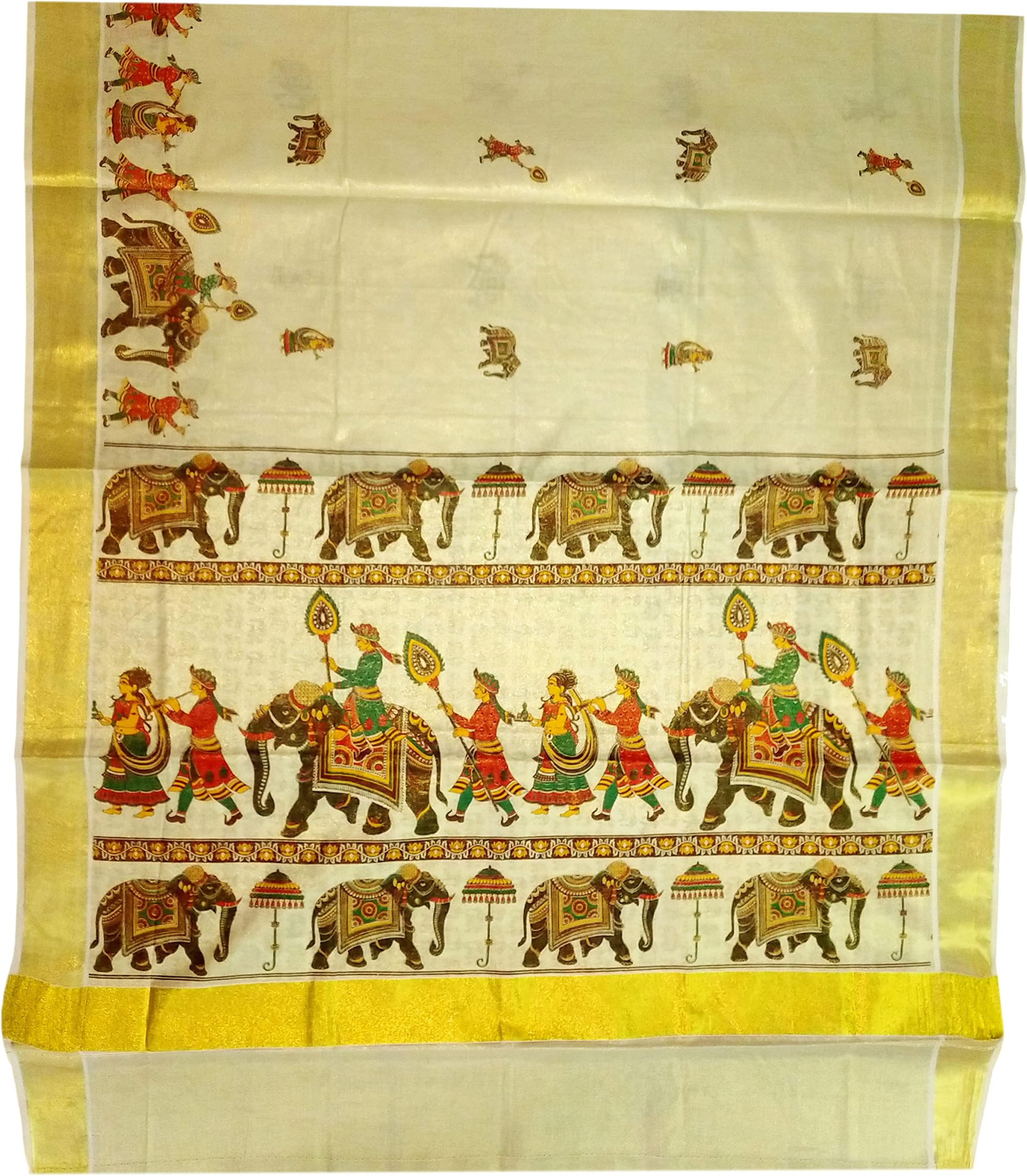 Women's Printed Kerala Gold Tissue Saree with Running Blouse