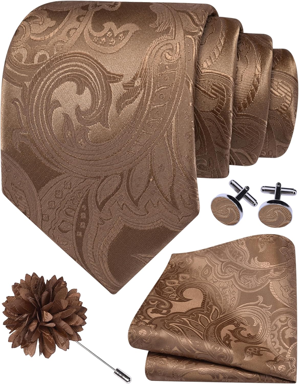 GUSLESON Paisley Tie Set for Men 3.15" Necktie Lapel Pin Hankerchief Cufflinks Set for Men