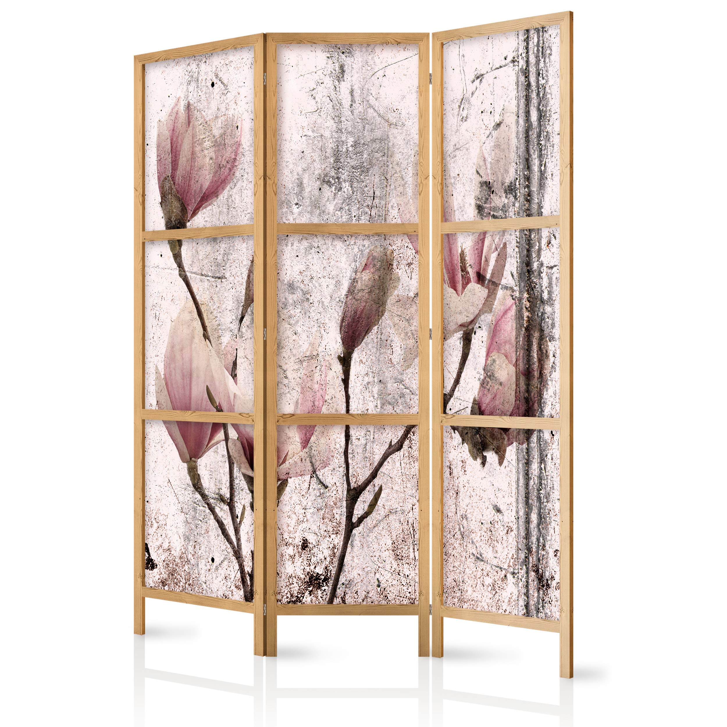 decomonkey 3 panel Room Divider - 54" x 68" / 135 x 171cm Magnolia flower Nature Decorative Privacy Screen for Room Separation Home Office Spa