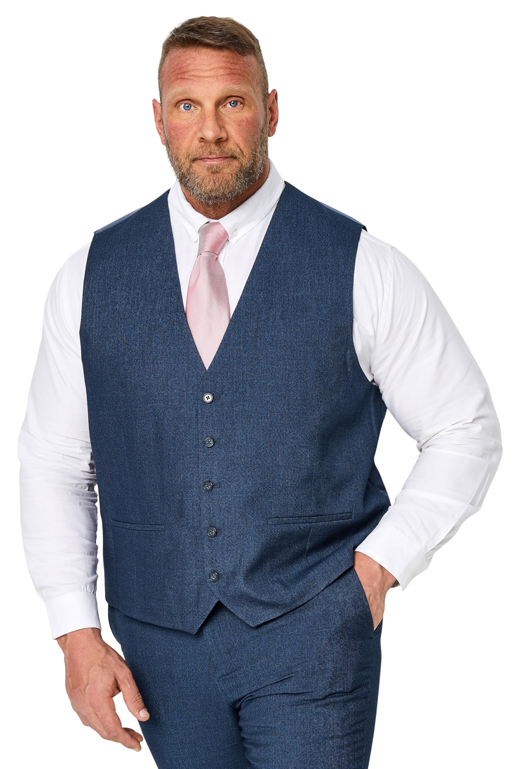 BadRhino Tailoring Big & Tall Textured Suit Waistcoat - Men's - Plus Size Curve Blue