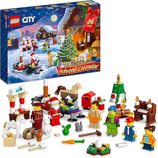 LEGO 60352 City Calendario dell'Avvento 2022, Costruzioni Regalo a Tema Natalizio, Giochi per Bambini, Minifigure di Babbo Natale e Tappetino da Gioco
